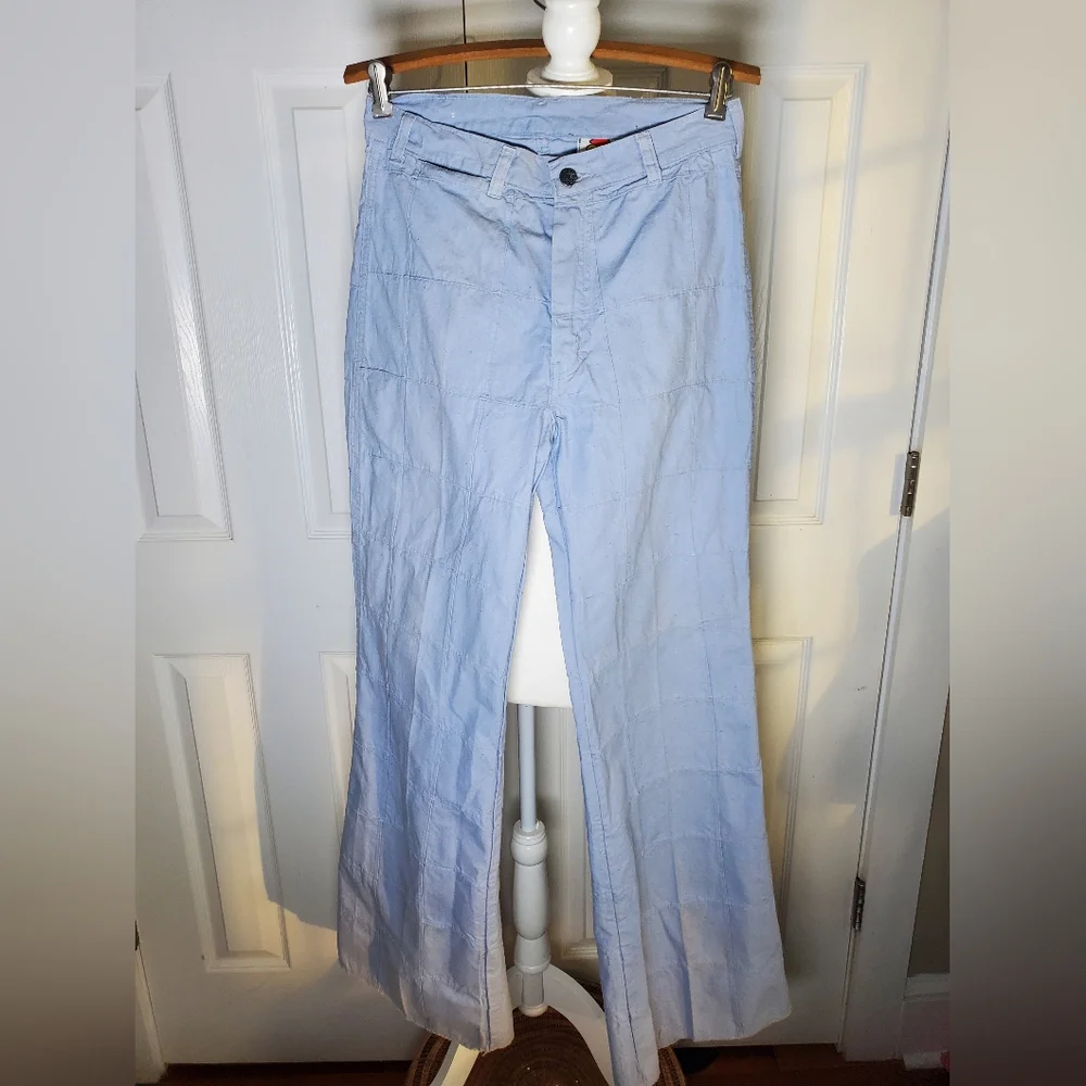 Vintage Window Pane Patchwork Bell Bottom 1970s Womens Jeans - Picture 3 of 12